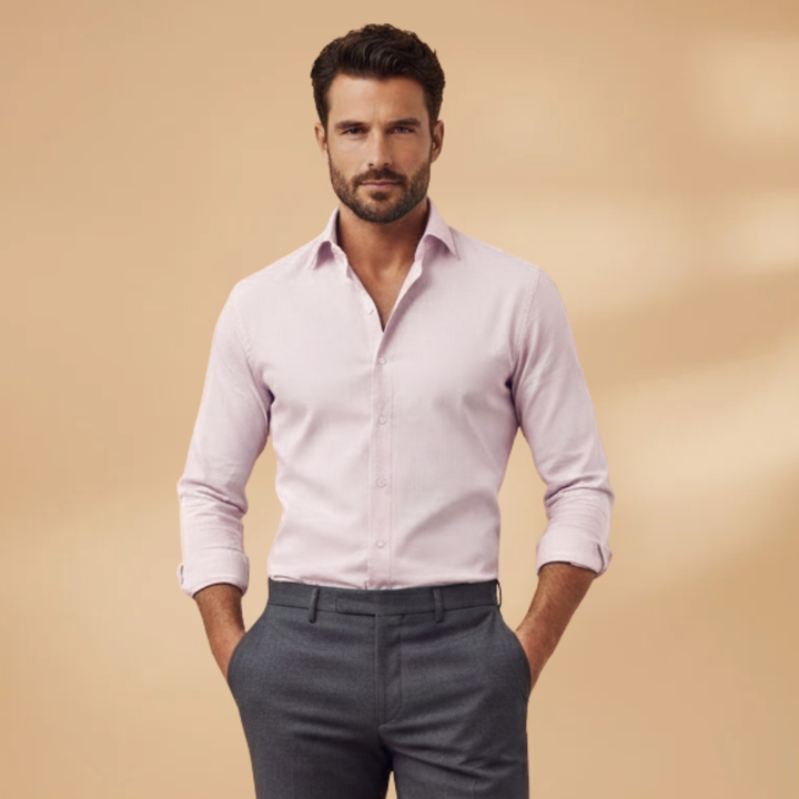 Premium men's classic long sleeve button-up, perfect for a polished business casual or formal outfit.