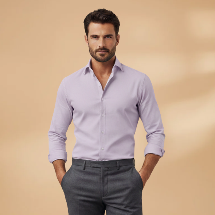 Timeless men's long sleeve collared shirt, button-up, a versatile and stylish wardrobe staple.