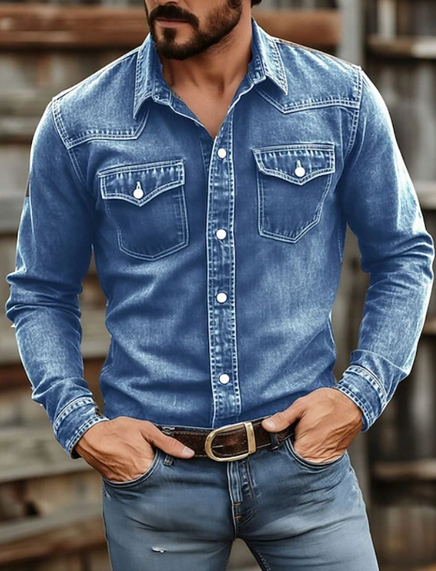 Versatile men's long sleeve button-up shirt. Solid color, perfect for casual outfits or formal occasions.