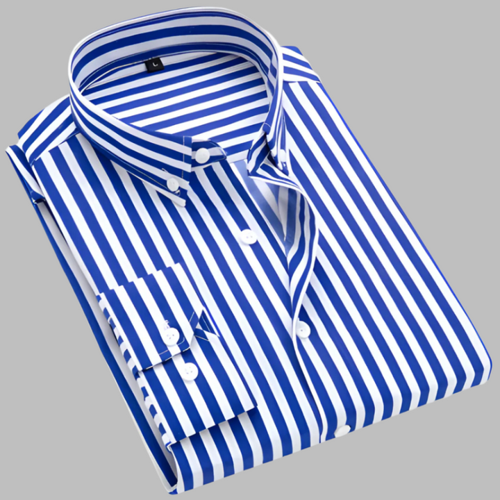 Men's classic regular fit long-sleeve plaid button-up shirt. Checkered casual everyday menswear.