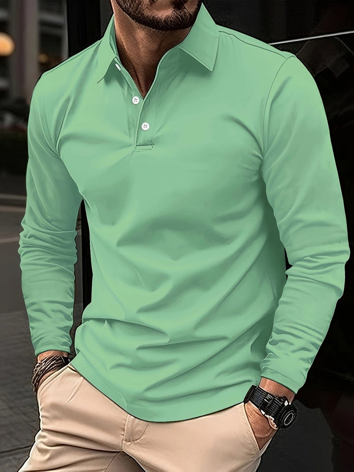 Men's comfortable long-sleeve polo top. A classic, versatile collared shirt for smart casual and everyday fashion.