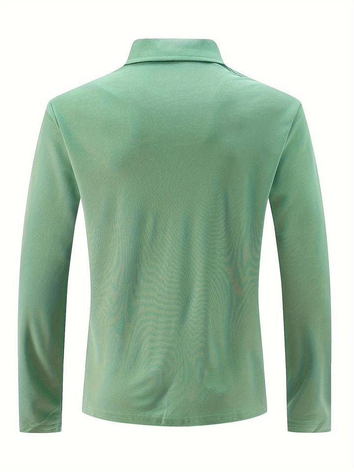 All-season men's long-sleeve polo shirt. Classic, comfortable, and smart casual collared top for everyday wear.