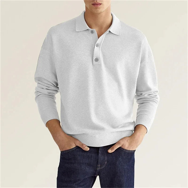 Men's classic long-sleeve polo shirt in a versatile style, perfect for smart casual and everyday wear. Comfortable collared top.