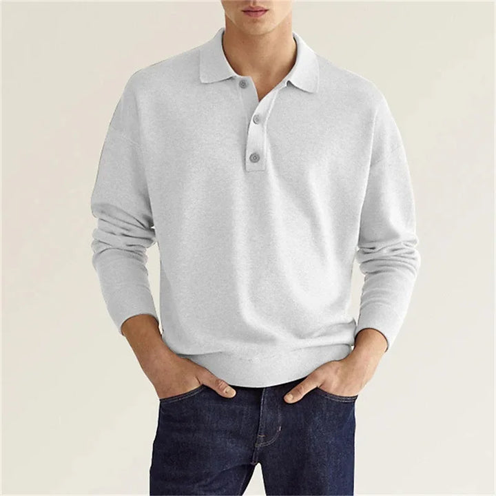Men's classic long-sleeve polo shirt in a versatile style, perfect for smart casual and everyday wear. Comfortable collared top.