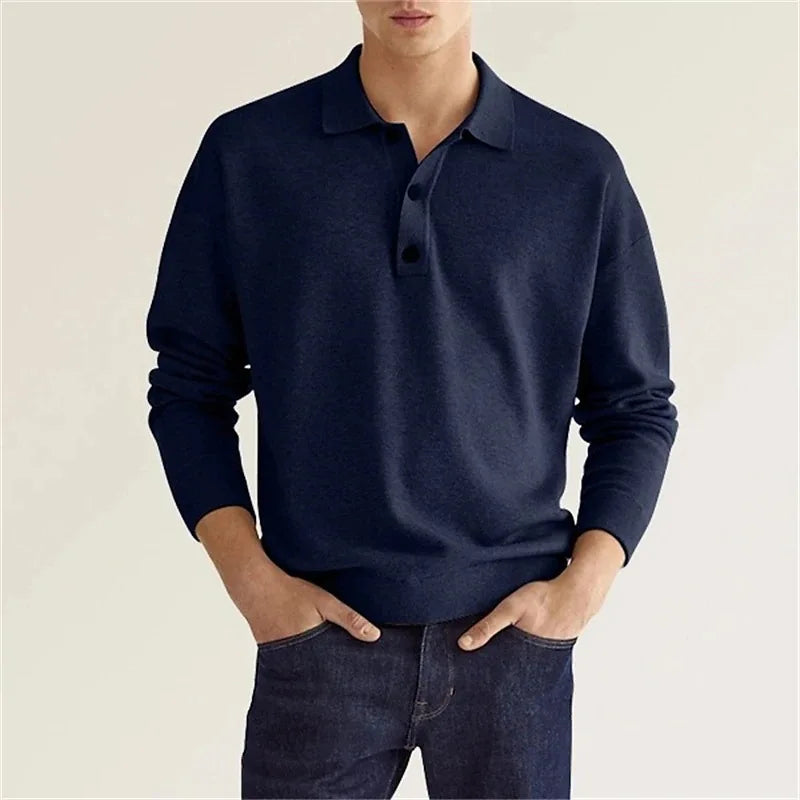Versatile men's long-sleeve polo shirt, a classic choice for modern men's fashion. Ideal for casual and smart casual outfits.