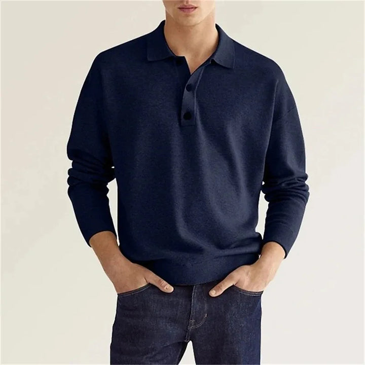 Versatile men's long-sleeve polo shirt, a classic choice for modern men's fashion. Ideal for casual and smart casual outfits.