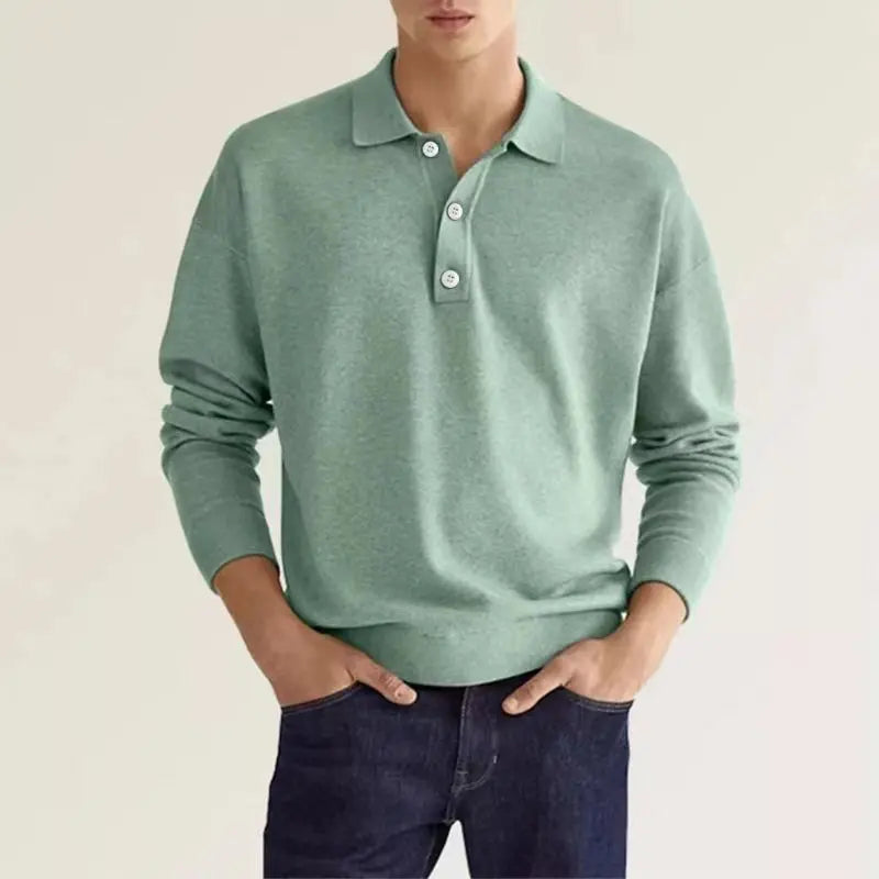Classic men's long-sleeve collared polo shirt, offering comfortable and smart casual style. Essential versatile men's fashion.