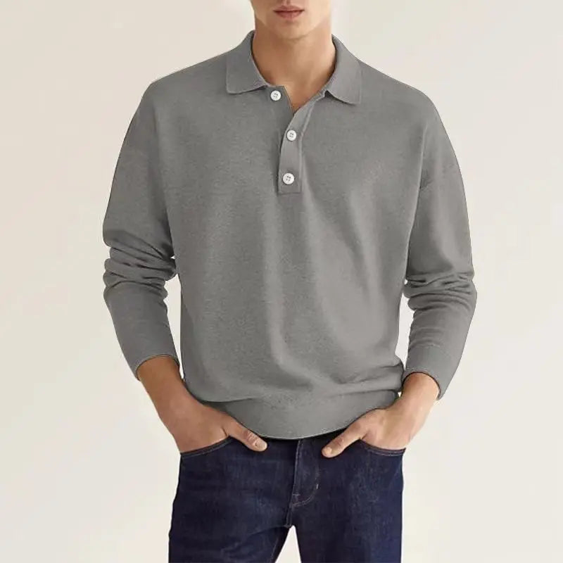 Stylish men's long-sleeve polo, a classic collared shirt for versatile smart casual and everyday wear. Comfortable men's fashion.