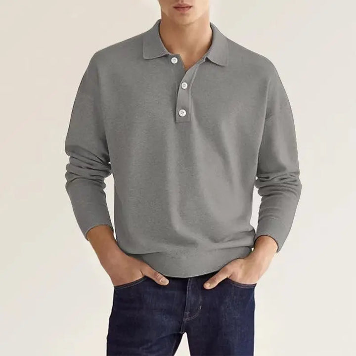 Stylish men's long-sleeve polo, a classic collared shirt for versatile smart casual and everyday wear. Comfortable men's fashion.