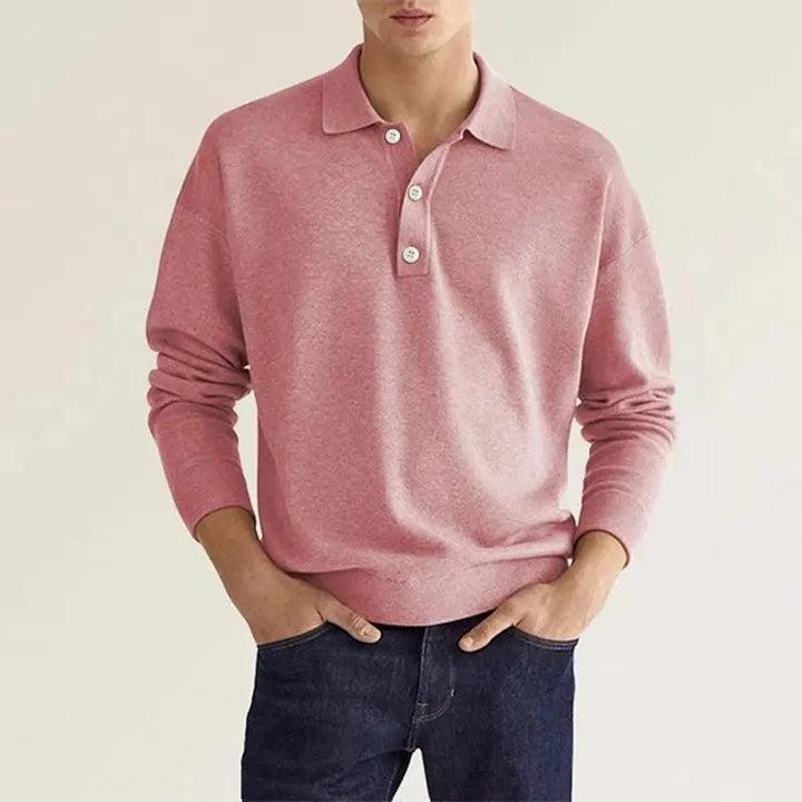 Premium men's classic long-sleeve polo shirt. Versatile collared top, perfect for comfortable smart casual and everyday style.