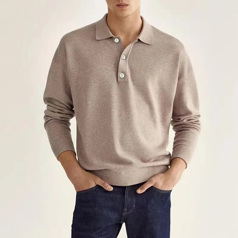 Men's classic long-sleeve polo shirt, ideal for smart casual year-round comfort. Versatile collared top for everyday fashion.