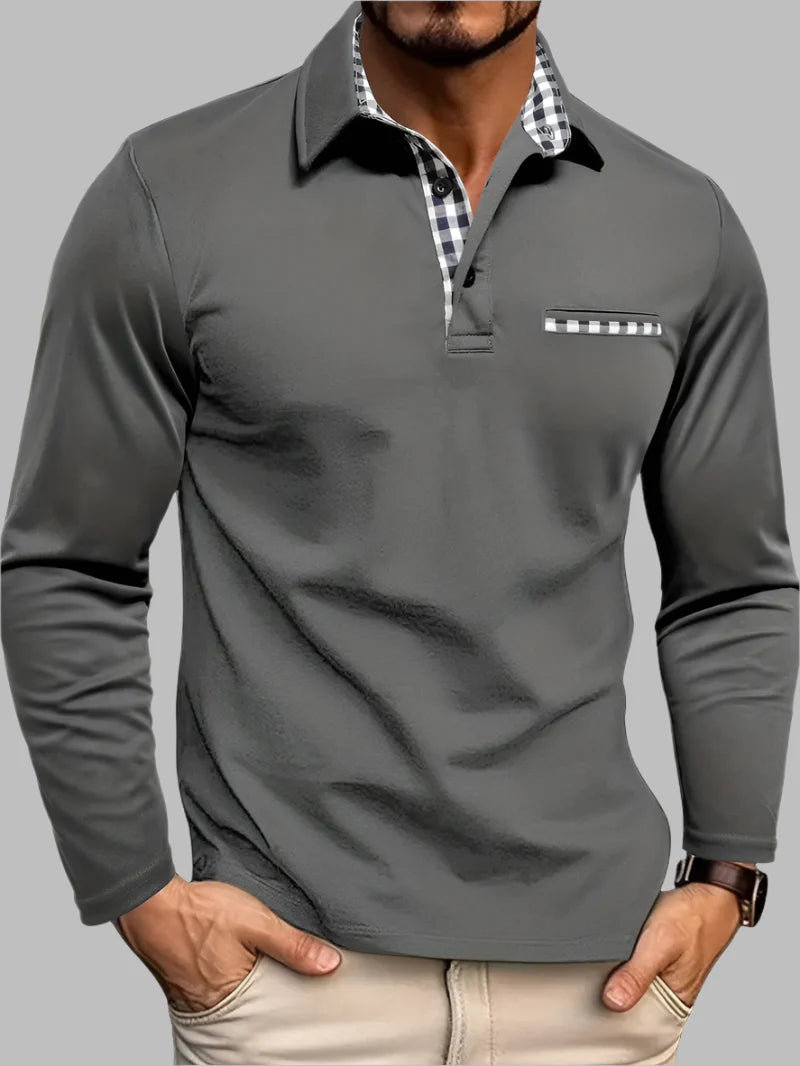 Men's classic long-sleeve polo shirt in breathable cotton blend, perfect for summer & spring smart casual wear.