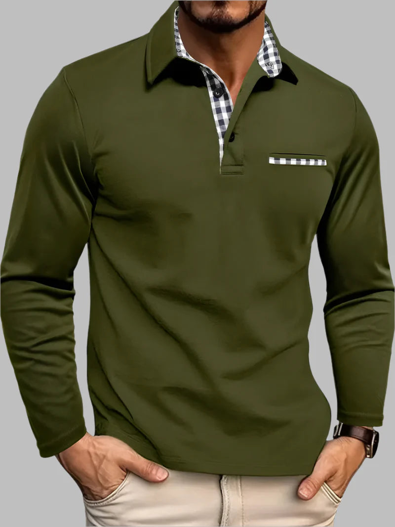 Stylish men's long-sleeve summer polo in a comfortable cotton blend, a versatile top for spring fashion.