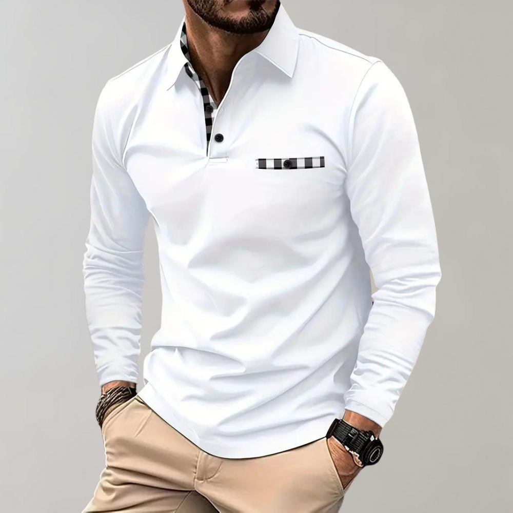 Timeless men's long-sleeve polo, ideal for casual or smart-casual occasions. Comfortable & stylish.
