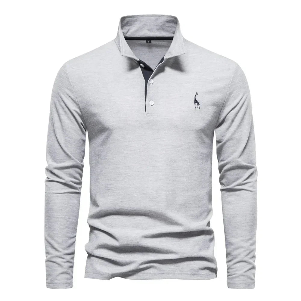 Men's classic long sleeve polo shirt, perfect for everyday comfort & smart casual style. Versatile men's fashion.