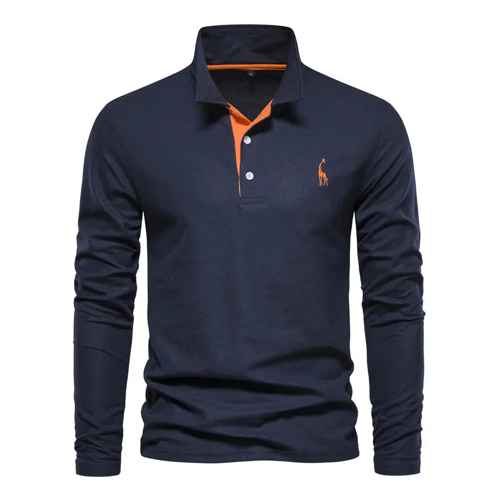 Timeless men's long sleeve polo shirt, ideal for casual wear or smart-casual outfits. Comfortable winter polo.