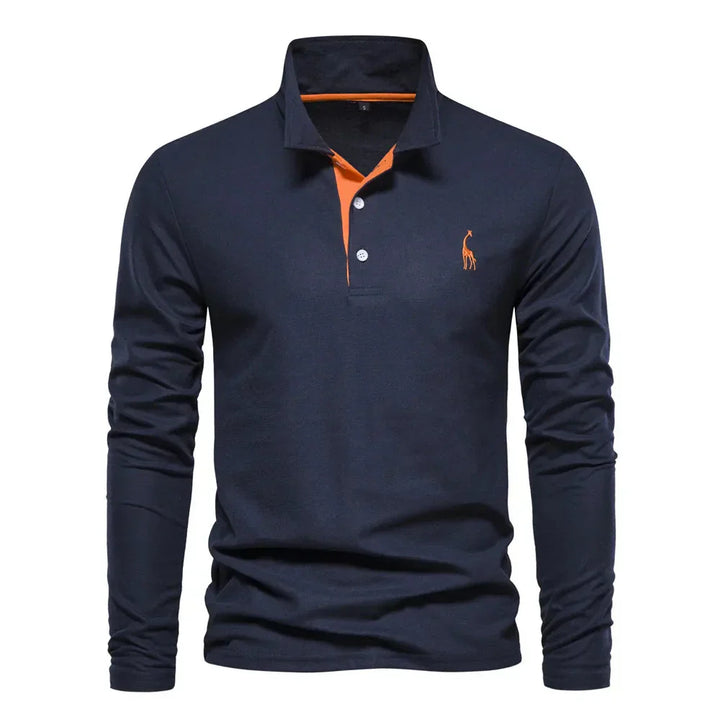 Timeless men's long sleeve polo shirt, ideal for casual wear or smart-casual outfits. Comfortable winter polo.