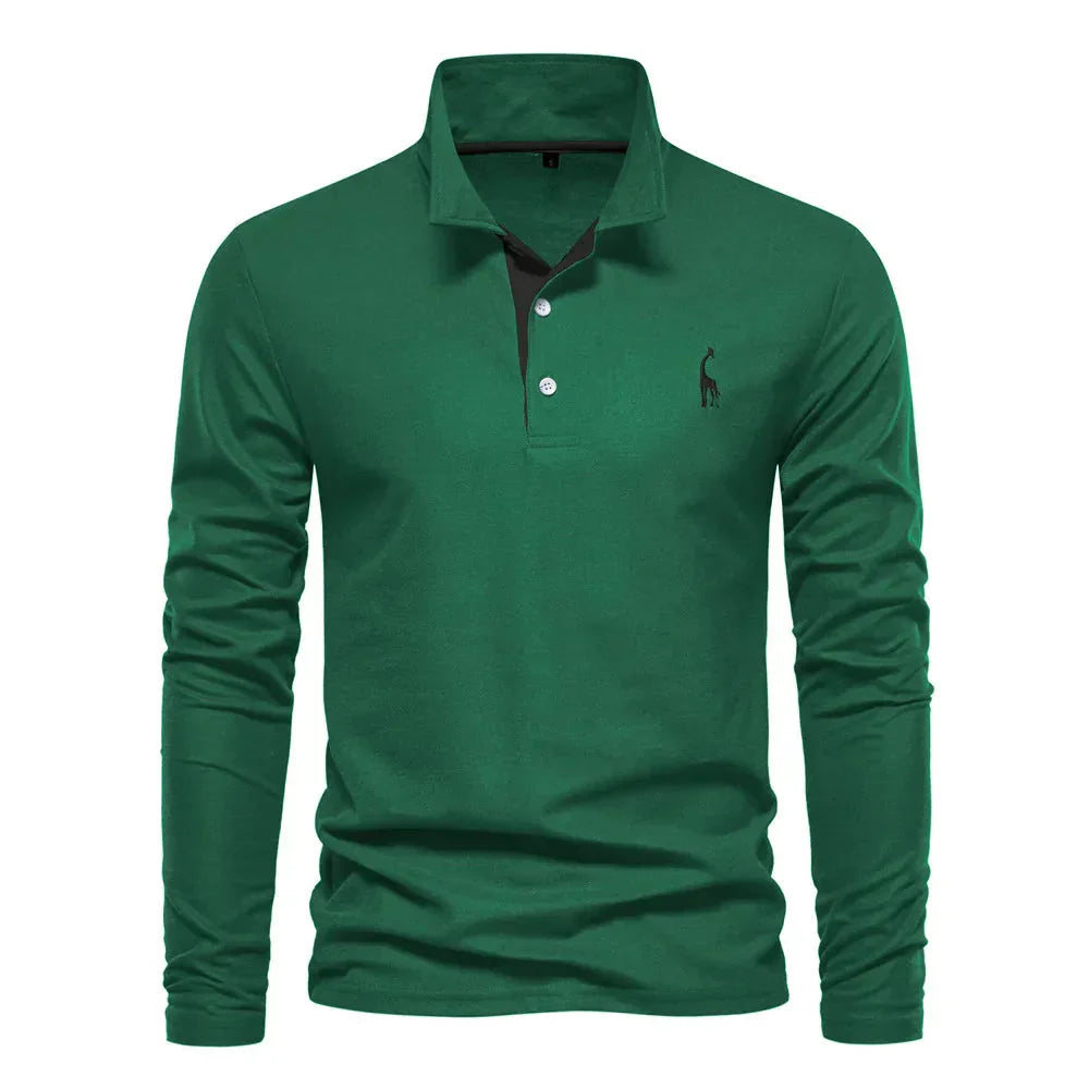 Stylish men's long sleeve polo, great for layering or smart casual looks. Essential for men's winter fashion.