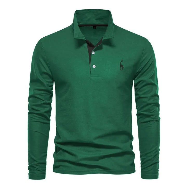Stylish men's long sleeve polo, great for layering or smart casual looks. Essential for men's winter fashion.