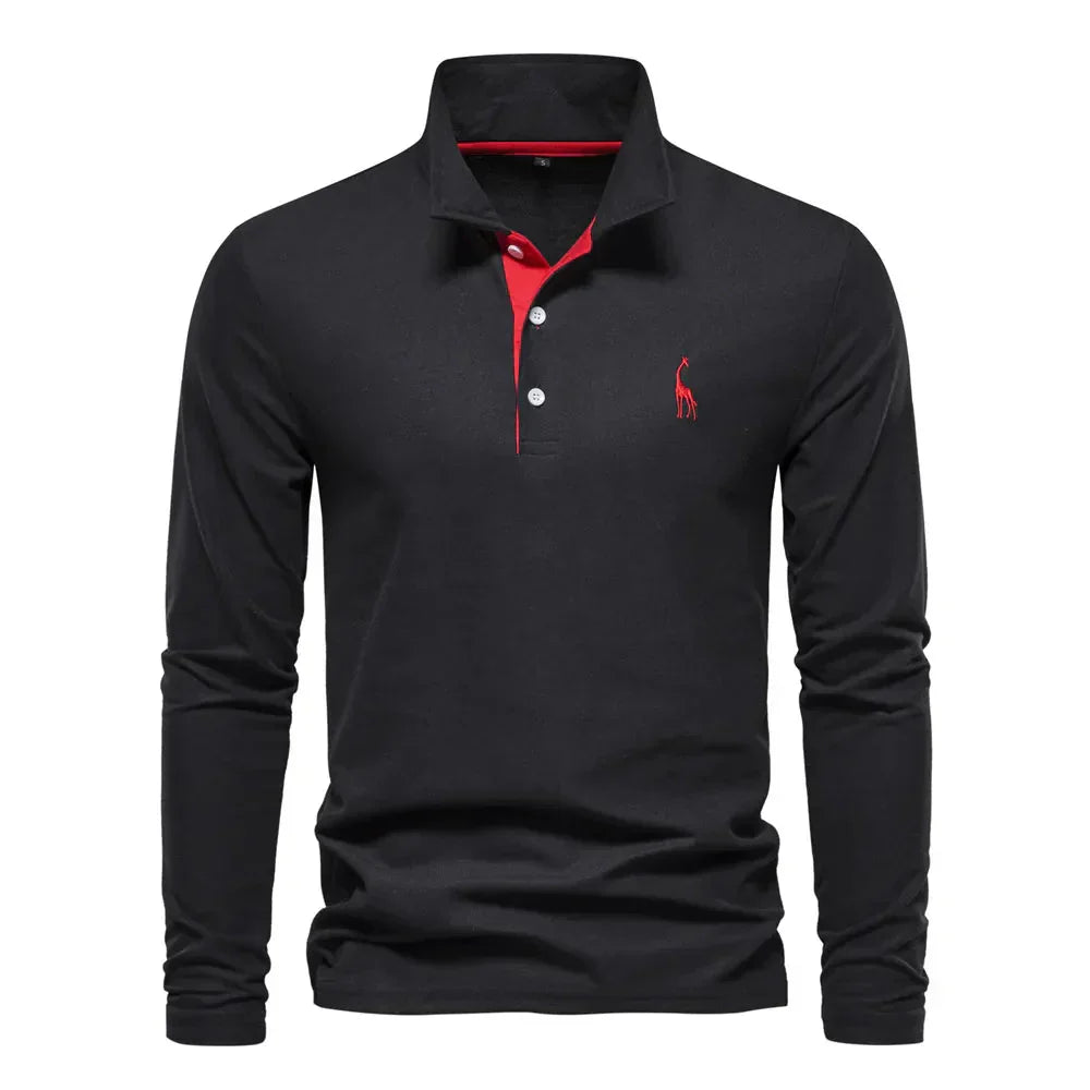 Elegant men's long sleeve polo shirt, combining everyday comfort with classic, smart casual men's style.