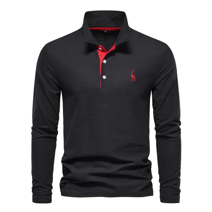 Elegant men's long sleeve polo shirt, combining everyday comfort with classic, smart casual men's style.