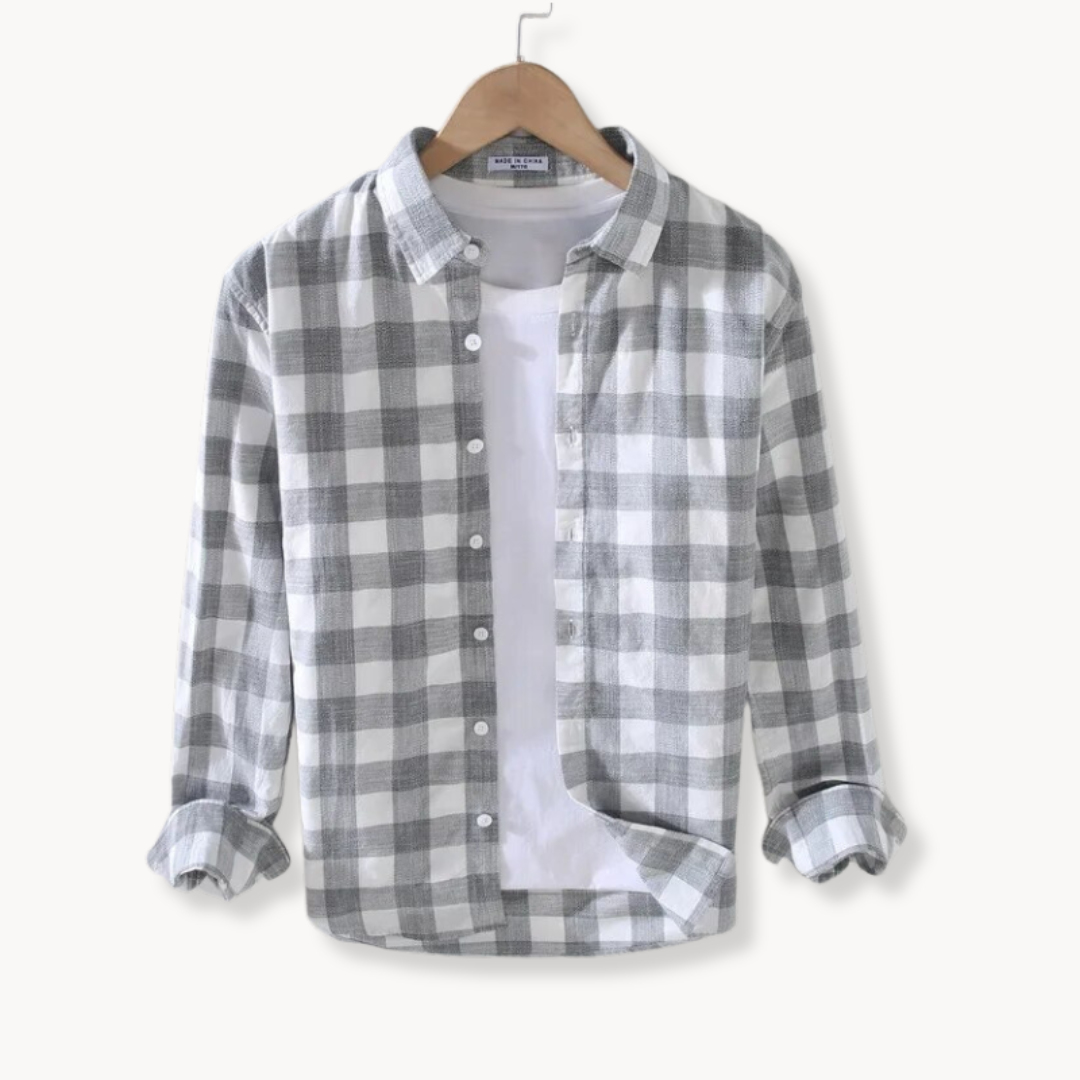 Men's classic long sleeve regular fit gingham check shirt, perfect for smart casual and versatile men's fashion.