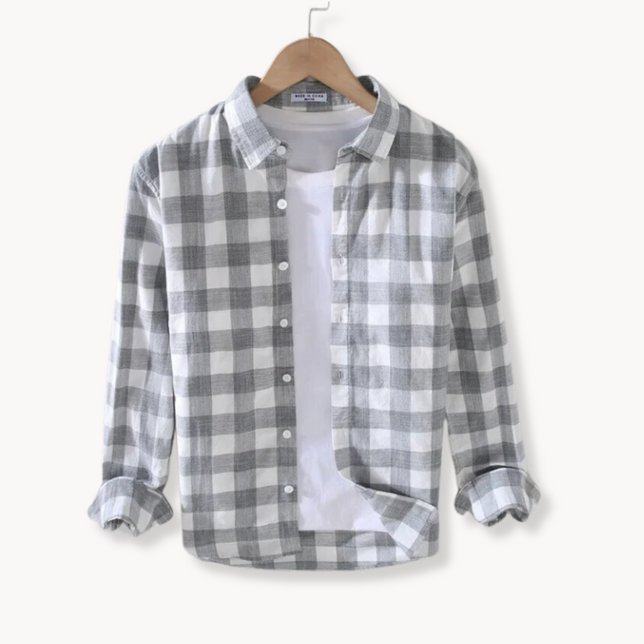 Men's classic long sleeve regular fit gingham check shirt, perfect for smart casual and versatile men's fashion.