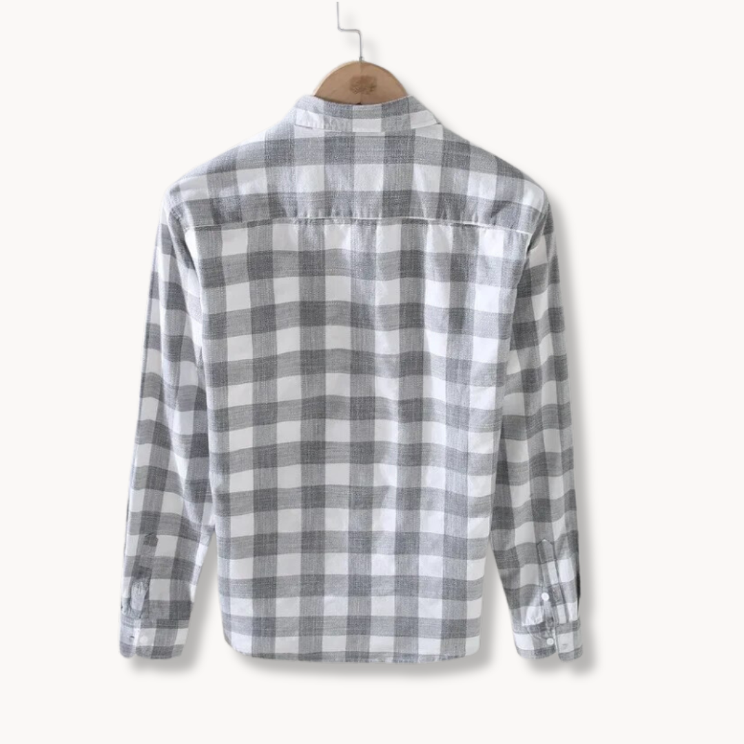 Regular fit men's long sleeve button-front gingham check shirt, a versatile and comfortable casual fashion staple.