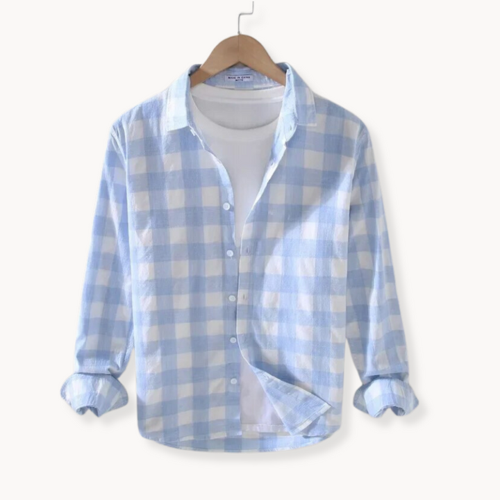 Stylish men's long sleeve gingham check shirt in a regular fit, ideal for casual and smart-casual outfits.