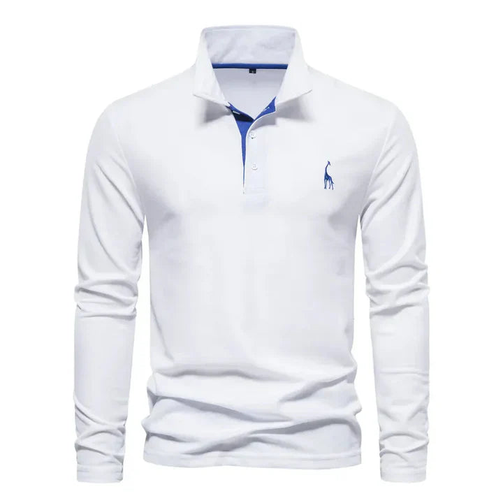 Men's fashion forward long-sleeved polo shirt, ideal for layering or wearing on its own for a smart look.