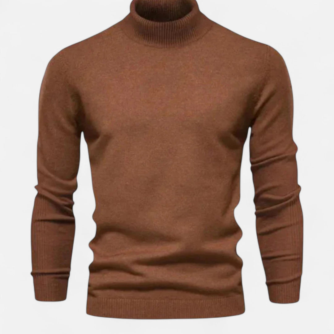 Men's classic merino wool crew neck sweater in navy blue, perfect for layering.