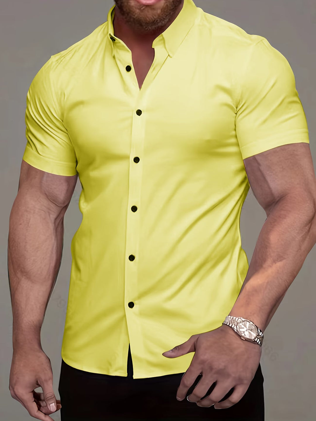 Versatile men's muscle fit button shirt for smart casual or day-to-night wear. Modern, tailored men's fashion.