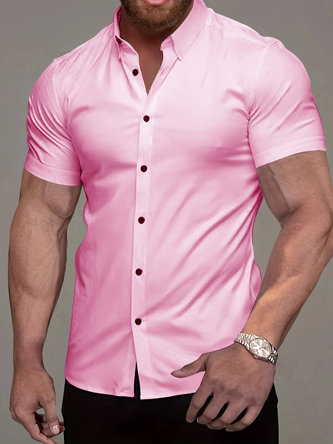 Structured muscle fit button shirt for men, ideal for a smart casual look or modern everyday men's fashion.