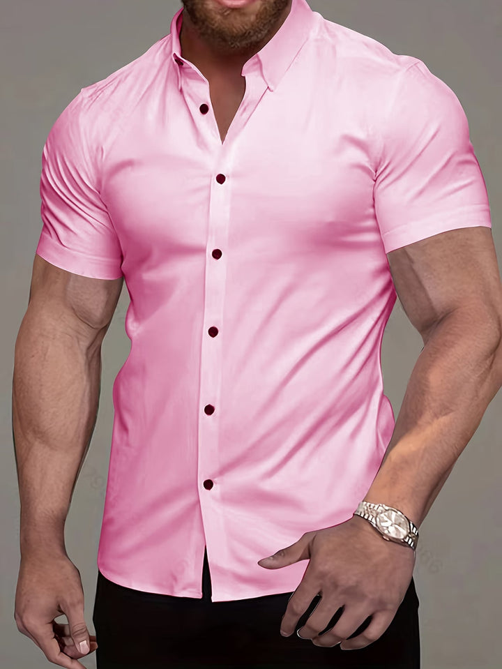 Structured muscle fit button shirt for men, ideal for a smart casual look or modern everyday men's fashion.