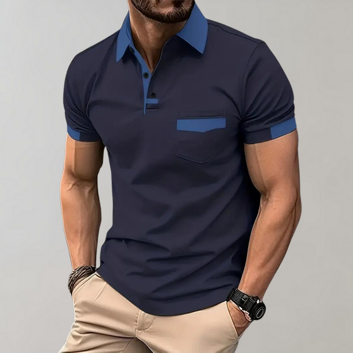 Men's classic navy polo shirt, perfect for casual wear & summer style. Comfortable short sleeve top for everyday fashion.