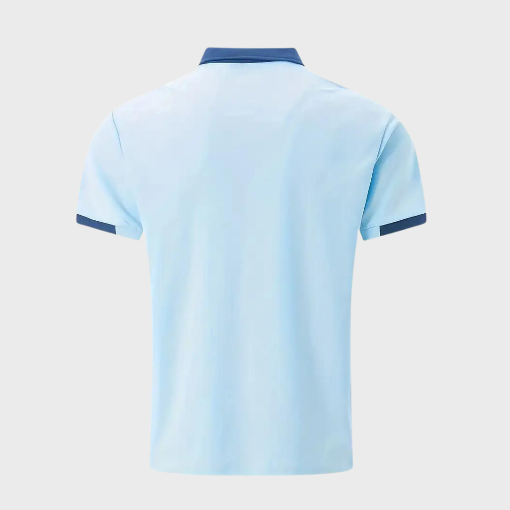 Detail of men's classic polo shirt sleeve & hem, showing craftsmanship in this versatile short sleeve casual top.