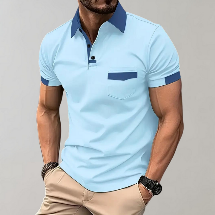 Crisp white men's classic polo shirt, a timeless short sleeve top for effortless summer & casual everyday style.