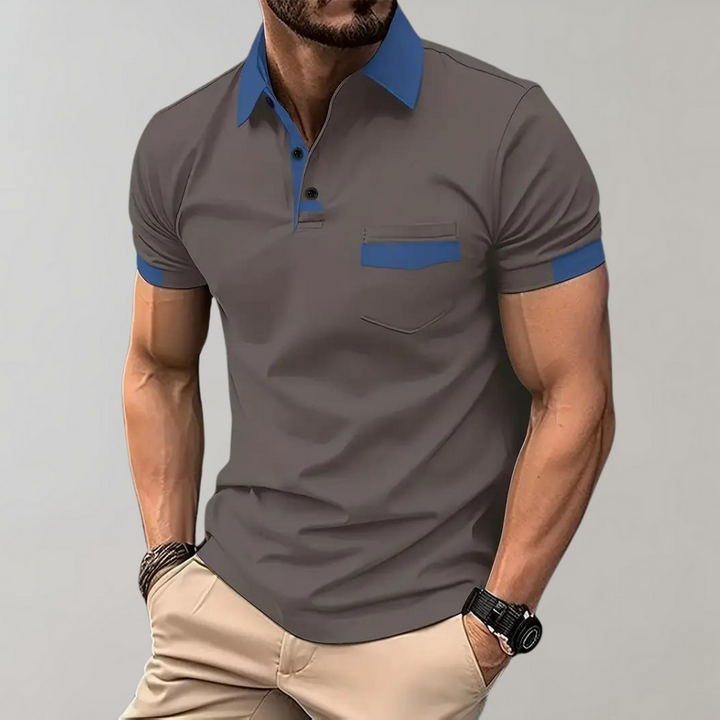 Sleek black men's classic polo shirt, offering comfortable short sleeve design for versatile casual & everyday wear.