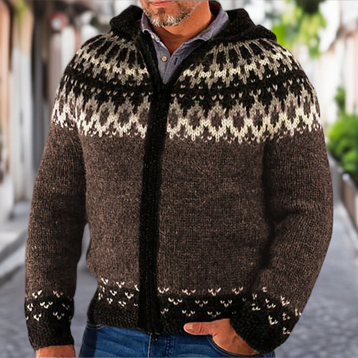 Versatile men's Norwegian pattern zipper jacket, comfortable & stylish for fall & winter casual fashion.