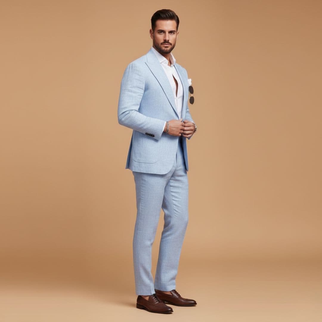 Tailored fit blazer and trousers from a men's classic suit set.