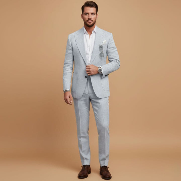Modern men's fashion: notch lapel suit perfect for formal occasions.