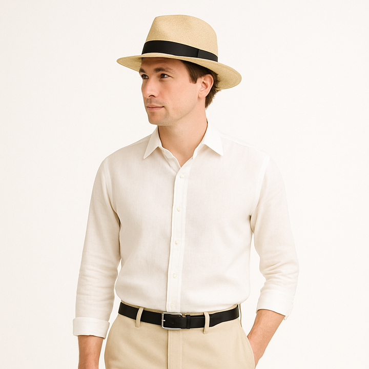 Men's classic Panama straw hat with a wide brim for timeless summer style.