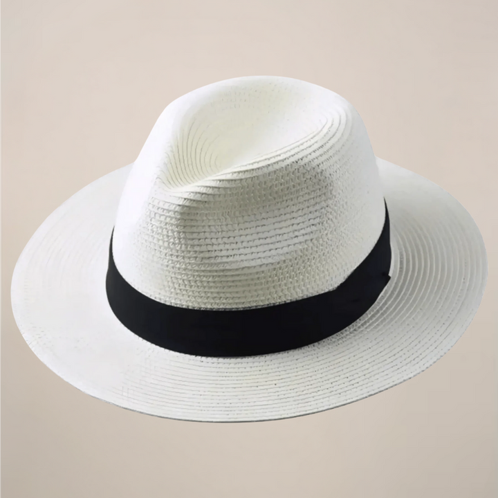 Men's classic wide brim Panama hat, perfect for beach or city wear.