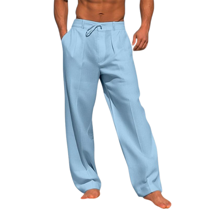 Men's classic plain wide-leg trousers. Comfortable, breathable relaxed fit perfect for casual summer wear.