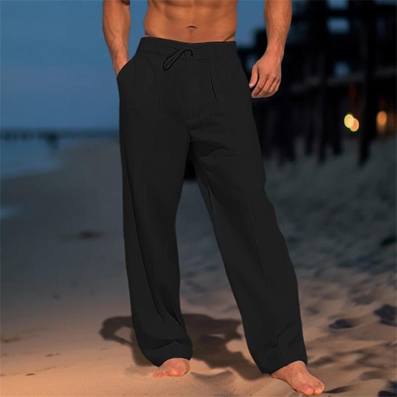 Comfortable men's wide-leg drawstring trousers. Plain classic design, ideal for summer casual wear.