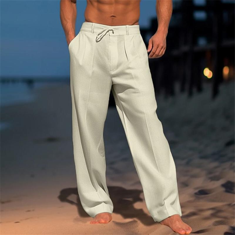 Plain men's wide-leg trousers in a classic, relaxed fit. Breathable & comfortable for casual summer fashion.