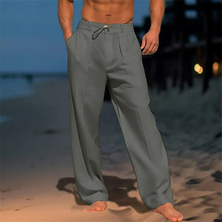 Classic plain men's wide-leg trousers. Versatile & comfortable drawstring pants, perfect for relaxed summer outfits.
