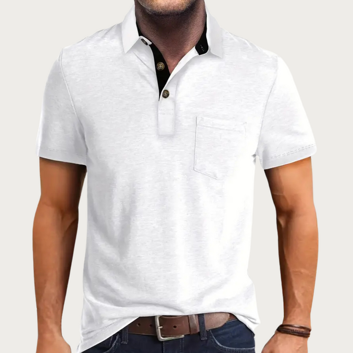 Men's classic polo shirt in navy blue, showcasing a tailored fit and timeless style for smart casual wear.