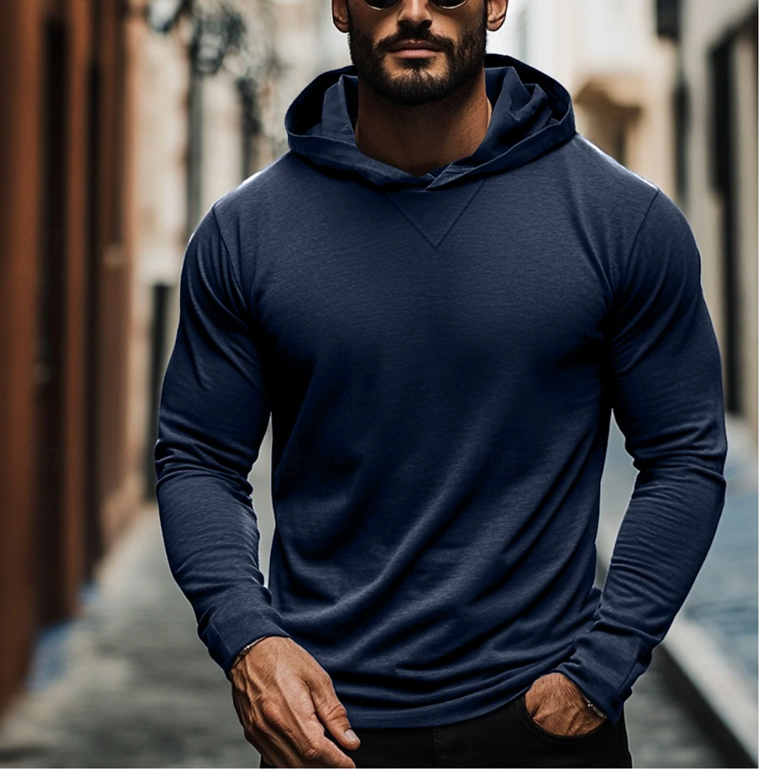 Men's classic pullover hoodie, long sleeve v-neck, perfect for everyday comfort and loungewear.