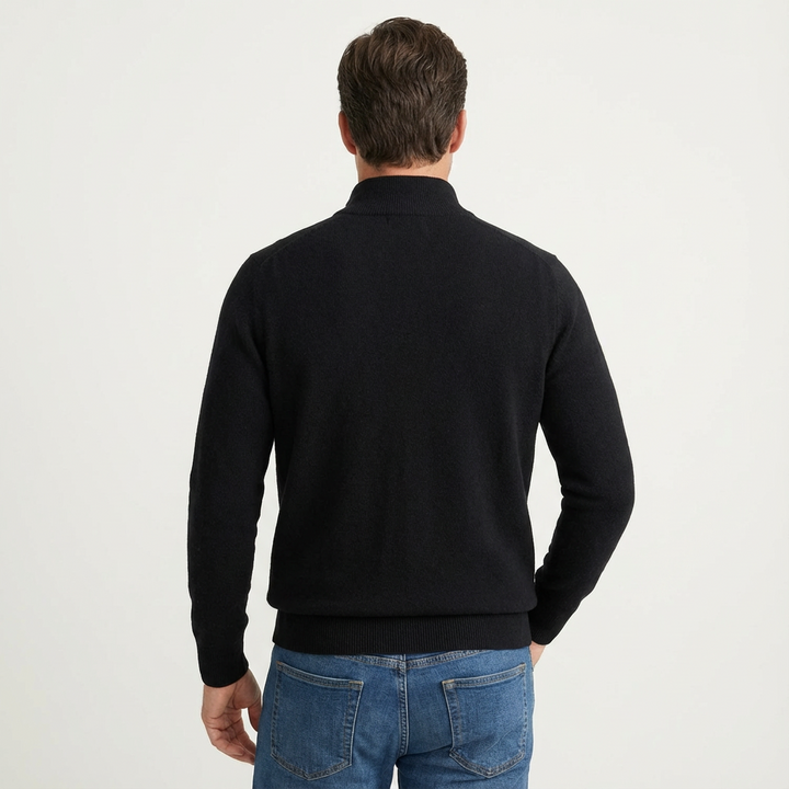 Comfortable men's quarter-zip knitwear. Long sleeve smart-casual pullover, perfect for stylish everyday wear.
